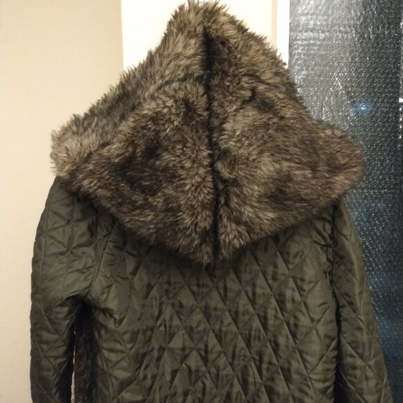 TOPSHOP LONG LINE QUILTED OLIVE GREEN WINTER COAT LINER - Picture 3 of 6